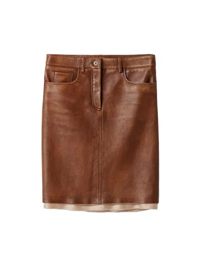 Miu Miu Women's Nappa Leather Skirt In Brown