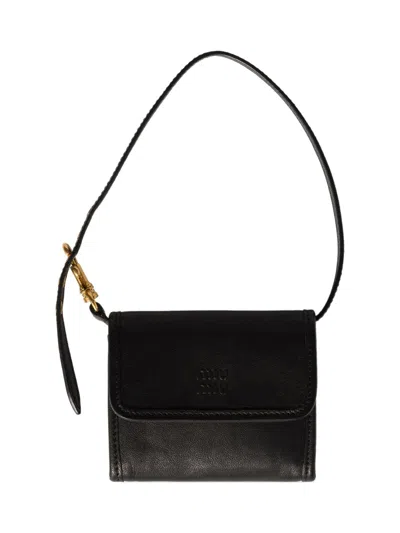 Miu Miu Women's Nappa Leather Wallet With Shoulder Strap In Black