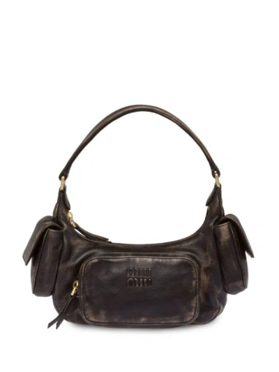 Miu Miu Women Nappa Old Pocket Sacca Handbag In Brown