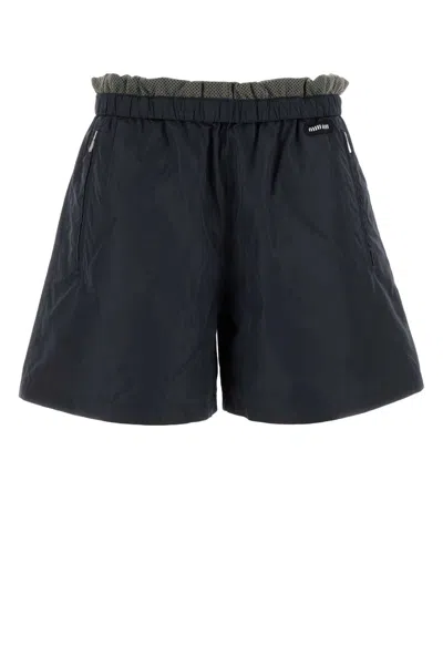 MIU MIU MIU MIU WOMEN NAVY BLUE TECH SILK SHORTS