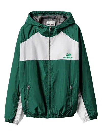 Miu Miu Women's New Balance X  With Coco Gauff Technical Poplin Hoodie Jacket In Green