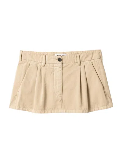 Miu Miu Old Gabardine Miniskirt In Neutral