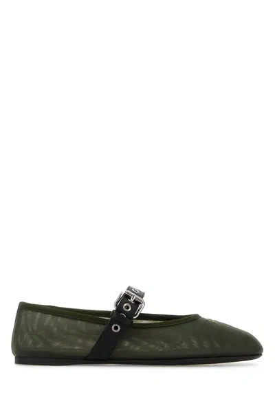 Miu Miu Women Olive Green Mesh Ballerinas In Green