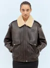 Miu Miu Logo-lettering Leather Jacket In Brown