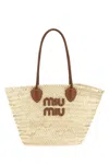 Miu Miu Braided Handle Shopping Tote In Brown