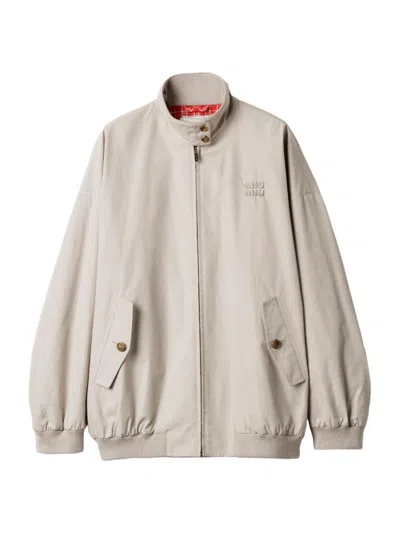 Miu Miu Panama Cotton Blouson Jacket In Limestone