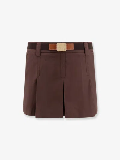 Miu Miu Women Panama Pleated Mini Skirt With Belt In Brown