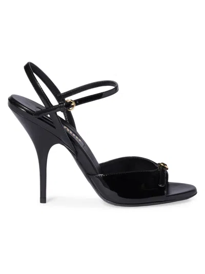 Miu Miu Patent Leather Sandals With Buckles In Black