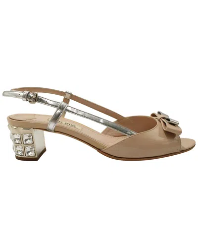 Miu Miu Women's Patent Leather Slingback Embellished Sandal (authentic Pre-loved) In Neutral