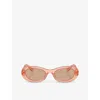 Miu Miu Womens Pink Mu 06zs Oval-frame Acetate Sunglasses In Pink