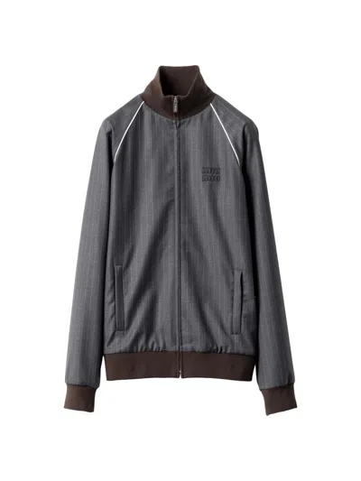Miu Miu Women's Pinstriped Zipper Blouson Jacket In Gray