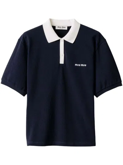 Pre-owned Miu Miu Women Pique Polo Shirt In Blue