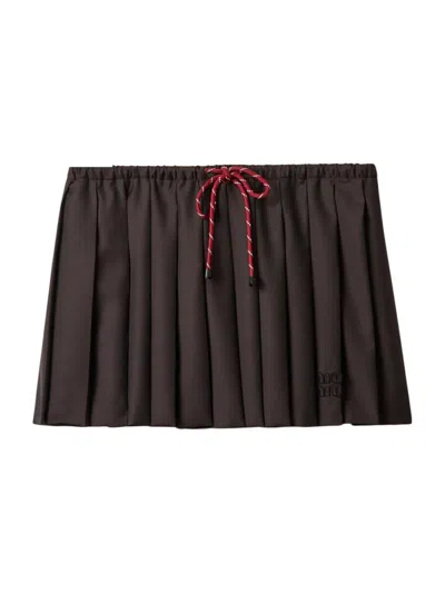 Miu Miu Women's Pleated Batavia Skirt In Brown