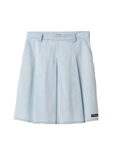 Miu Miu Women's Pleated Chambray Skirt In Blue