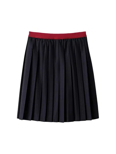 Miu Miu Pleated Pinstripe Midi Skirt In Black