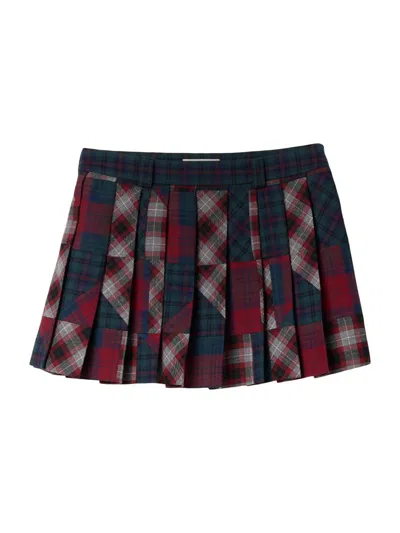 MIU MIU WOMEN'S PLEATED PLAID PATCHWORK MINISKIRT