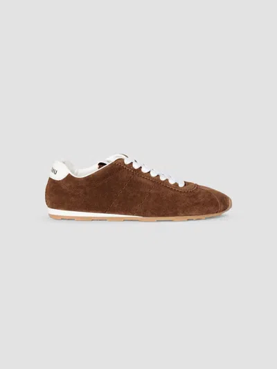 Miu Miu Women's Plume Suede Sneakers In Brown