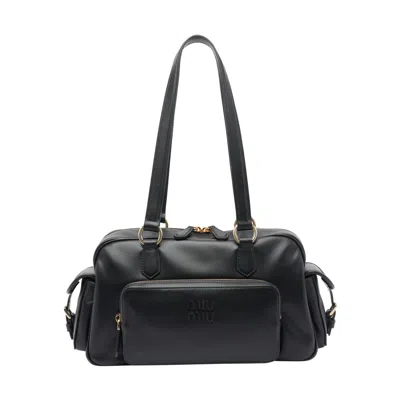 Miu Miu Women Pocket Nappa Boston Bag In Black