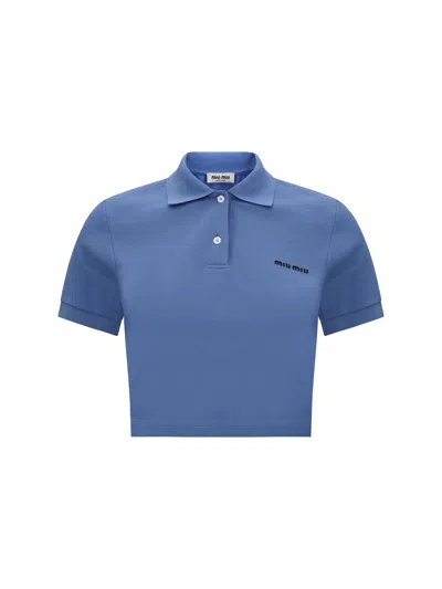Miu Miu Women Polo Crop Shirt In Blue