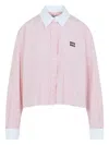 Miu Miu Cotton Shirt With White Collar And Cuffs In Pink