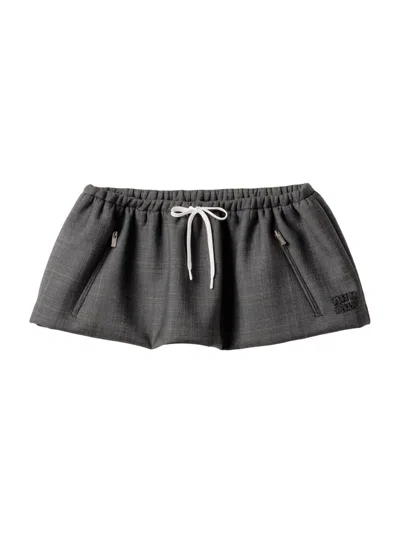 Miu Miu Women's Prince Of Wales Miniskirt In Gray