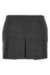 Miu Miu Checkered Mini Skirt With Pleats And Pockets In Gray