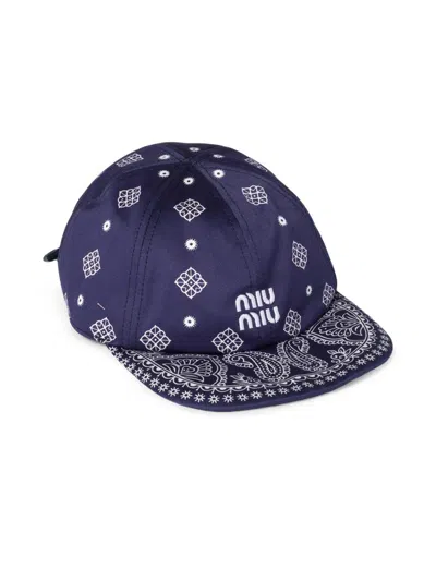 Miu Miu Women's Printed Cotton Baseball Cap In Blue