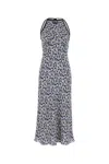 Miu Miu Long Floral Print Crepe De Chine Dress In Multicolor