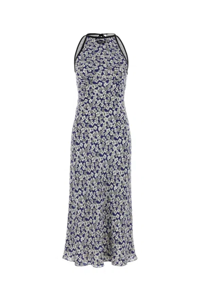 Miu Miu Women Printed Silk Dress In Blugranite