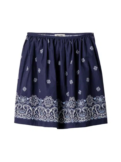 Miu Miu Women's Printed Slubbed Poplin Skirt In Blue