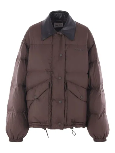 Miu Miu Women Puffer Jacket In Brown
