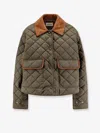 Miu Miu Women Quilted Nylon Jacket With Suede Details In Green