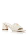 Miu Miu Beige Leather Logo Heels In Bianco