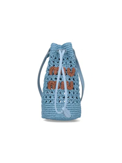 Miu Miu Women Raffia Bucket Bag In Blue