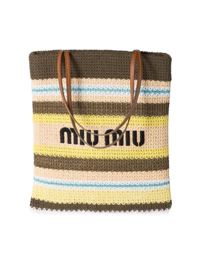 Miu Miu Women's Raffia-effect Woven Tote Bag In Green