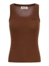 Miu Miu Women Ribbed Cotton Tank Top In Brown