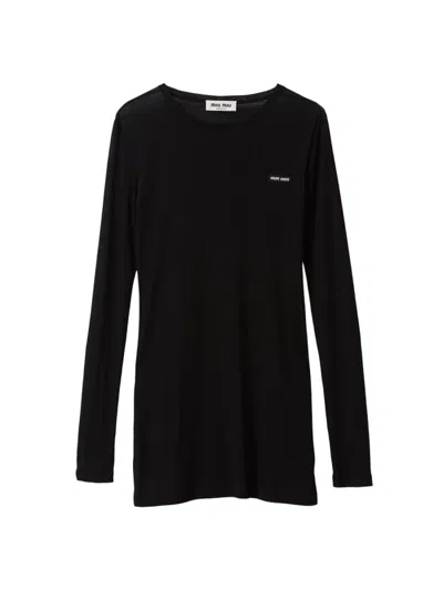 Miu Miu Women's Ribbed Knit Jersey Dress In Black