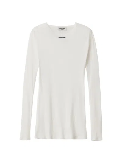 Miu Miu Women's Ribbed Knit Jersey Dress In White