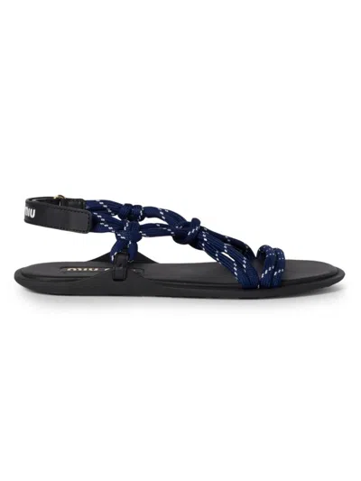 Miu Miu Riviere Cord And Leather Sandals In Baltic Blue