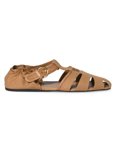 Miu Miu Ruches Cotton And Nappa Leather Fisherman Sandals In Neutral