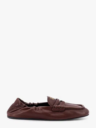 Miu Miu Women Ruches Leather Loafers With Lettering Logo In Multi
