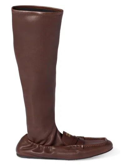 Miu Miu Women's Ruches Nappa Leather Boots In Brown