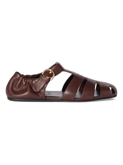Miu Miu Refined Fisherman Sandals With Ruching And Adjustable Strap In Brown