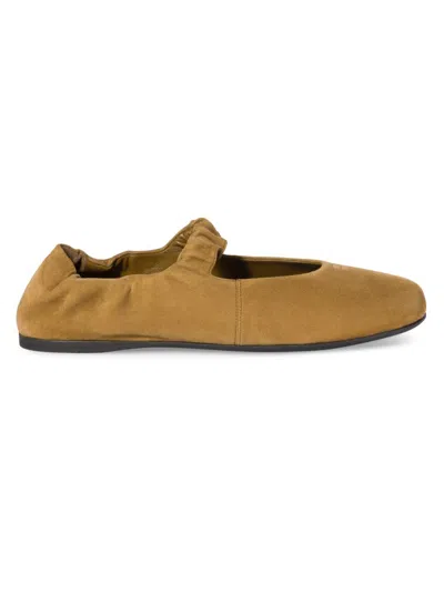 Miu Miu Women's Ruches Suede Ballerinas In Brown