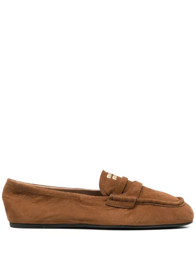 Miu Miu Women Ruches Suede Leather Loafers