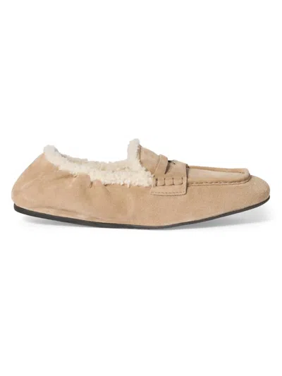 Miu Miu Suede Loafers Casual Style Flat Sole In Neutral