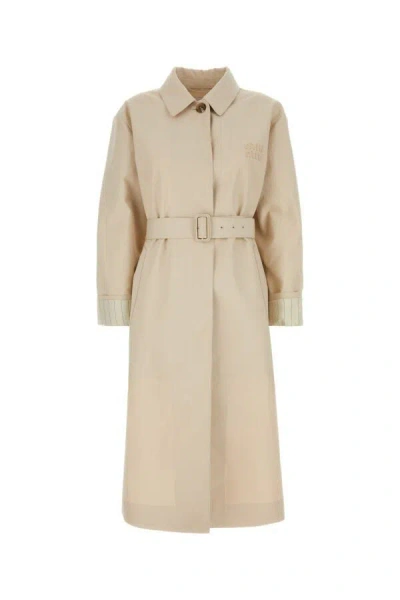 Miu Miu Sand Cotton Trench Coat In Nude