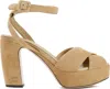 Miu Miu Suede Crisscross Platform Sandals In Nude & Neutrals