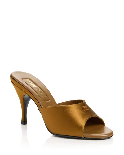 Miu Miu Women's Satin Slide Sandals In Gold