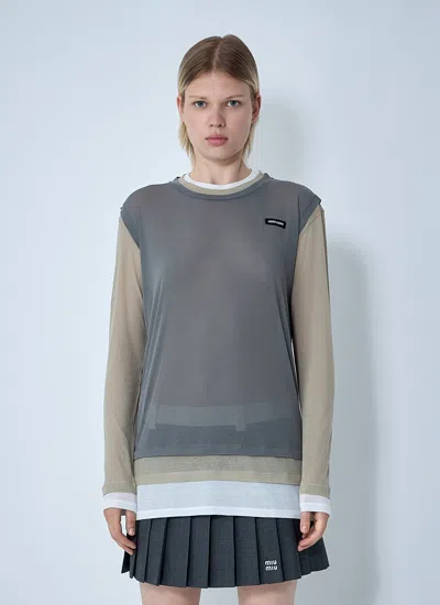 Miu Miu Women Set Of Three Logo Motif T-shirts In Gray